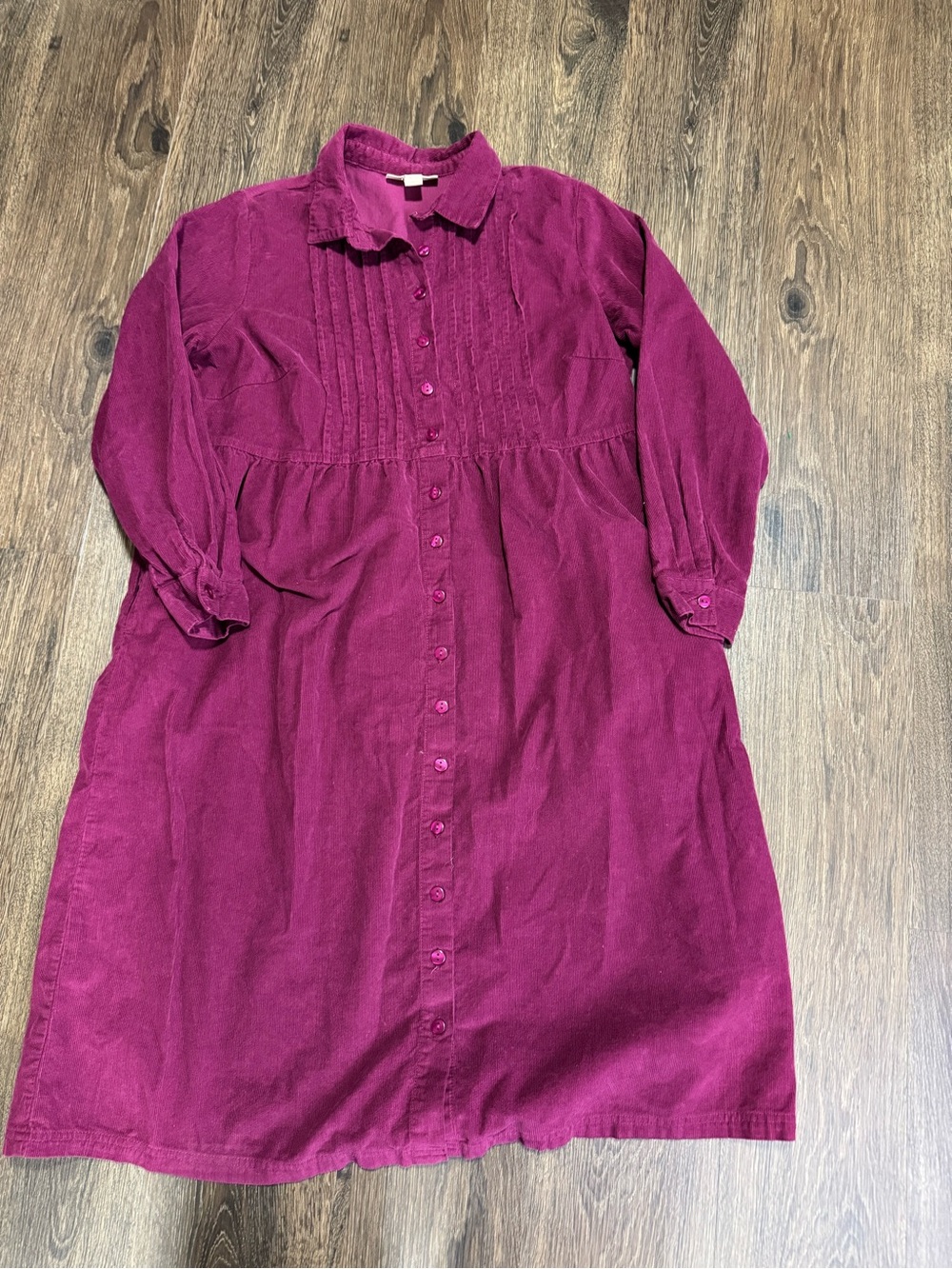 Woman Within Magenta Corduroy Shirt Dress Pintuck 16WP Cottage Teacher Prairie